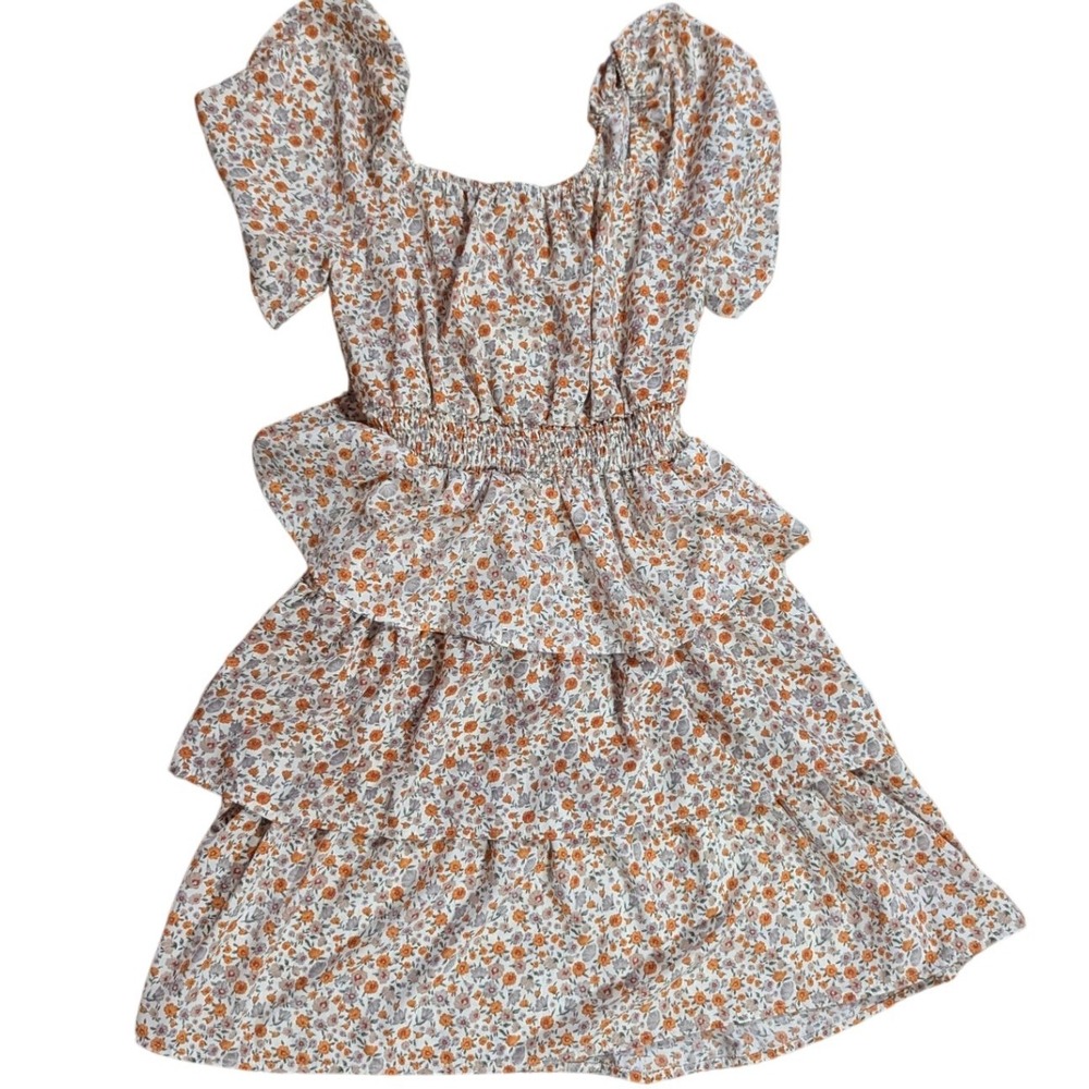 PrettyGarden Floral Tiered Babydoll Dress Women S Orange‎ Grey Boho Cottagecore